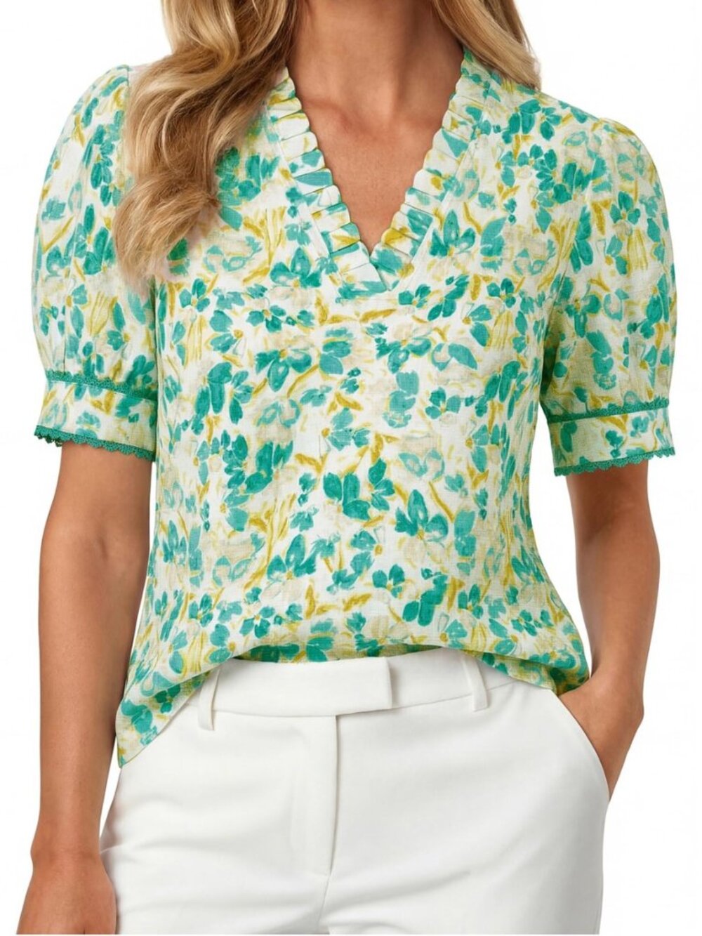 Women Boho Floral Tops, Summer Puff Short Sleeve Dressy Casual Shirts, 2026